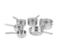 Salter Signature 6 Piece Stainless Steel Pan Set - Induction Suitable Cookware Set with 14, 16, 18 & 20 cm Saucepans, 24 cm Frying Pan & Stockpot, Glass Lids, Dishwasher Safe, 10 Year Guarantee