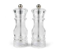 Salter Signature Manual Salt and Pepper Mill Set, Ceramic Grinder | Adjustable Fine To Coarse Grind, Clear Acrylic Body, Twist To Grind Action, Curved Design, Easy Refill Top Knob