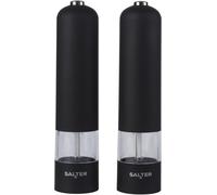 Salter 7524 BKXR Electric Salt & Pepper Grinder Set - Matt Black Soft-Touch, Push Button Operation, Battery Powered, Ceramic Mechanism, Adjustable Fine to Coarse Grind, 66g Sea Salt/30g Peppercorns