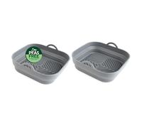 Salter Square Air Fryer Basket Liner - Collapsible Silicone, Set of 2, Ribbed Base for Air Circulation, Dishwasher Safe, Non Stick, 21 x 16 x 6 cm, BPA-Free, Airfryer Inserts with Handles