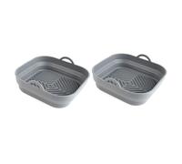 Salter Square Air Fryer Basket Liner - Collapsible Silicone, Set of 2, Ribbed Base for Air Circulation, Dishwasher Safe, Non Stick, 21 x 16 x 6 cm, BPA-Free, Airfryer Inserts with Handles