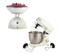 Salter Stand Mixer & Analogue Scale Set - 5kg Cream Mechanical Kitchen Scale with 2L Dishwasher Safe Bowl, 1300W 5L Electric Food Mixer with Dough Hook, Beater & Whisk, 8 Speed Settings, Retro Design