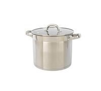 Salter Timeless 24cm Stockpot - Non-Stick Stainless Steel Cooking Pan, 9L, Includes Tempered Glass Lid & Steam Vent, Easy Carry Handles, Dishwasher Safe, Suitable for All Hobs Including Induction