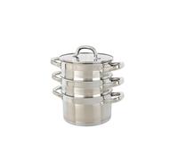 Salter Timeless 3 Tier Steamer - 18cm Stainless Steel Stackable Cooking Pots, Includes Handles & Tempered Glass Lid, Non-Stick, Vegetable Steaming Pans, Induction Hob Suitable, Dishwasher Safe
