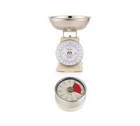 Salter Timeless Mechanical Kitchen Scale & Timer - 5kg Capacity, 1L Dishwasher Safe Bowl, 60 Minute Countdown Markers, Attach To Ovens & Fridges, Weigh Multiple Ingredients, Cream/Stainless Steel
