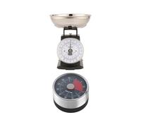 Salter Timeless Mechanical Kitchen Scale & Timer - 5kg Capacity, 1L Dishwasher Safe Bowl, 60 Minute Countdown Markers, Attach To Ovens & Fridges, Weigh Multiple Ingredients, Black/Stainless Steel