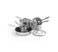 Salter Timeless Pan Set, 5 Piece Stainless Steel Cookware Set | All Hob Types Including Induction, Tempered Glass Lids With Steam Vents, 16/18/20 cm Saucepans Plus 14 cm Milk Pan