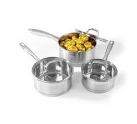Salter Timeless 3 Piece Saucepan Set - 16cm, 18cm, 20cm Stainless Steel Pans, Includes Tempered Glass Lids with Steam Vents, Induction Hob Cooking Pans, Dishwasher Safe, Scratch Resistant Finish
