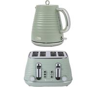 Salter Toaster & Kettle Ripple Set 4-Slice 6 Browning Levels 1.7L 3kW Sage