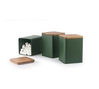 Salter Toronto 3-Piece Canister Set - FSC®-Certified Acacia Wooden Lids, Tea, Coffee, Sugar Storage Canisters, Powder-Coated Matt Finish, Easy Clean, Space Saving Jars, Long Lasting Freshness, Green