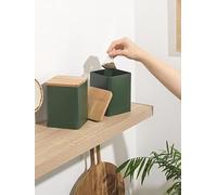Salter Toronto 3-Piece Canister Set - FSC®-Certified Acacia Wooden Lids, Tea, Coffee, Sugar Storage Canisters, Powder-Coated Matt Finish, Easy Clean, Space Saving Jars, Long Lasting Freshness, Green