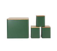 Salter Toronto 4-Piece Countertop Set - FSC®-Certified Acacia Wooden Lids, Bread Bin, Tea, Sugar, Coffee Canisters, Storage Containers, Powder Coated Finish, Stylish, Storage Jars, Green/Wooden
