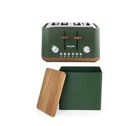Salter Toronto 4-Slice Toaster & Bread Bin - Wide Slots, 6 Browning Levels, Removable Crumb Tray, FSC®-Certified Acacia Wooden Lid, Easy Clean, Self-Centring Function, High-Lift Eject, 1630 W