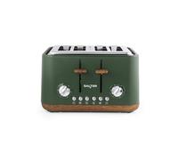 Salter Toronto 4-Slice Toaster - Wide Slots, 6 Browning Levels, Removable Crumb Tray, Defrost, Reheat, Cancel, Self-Centring Function, High-Lift Eject, 1630 W, Wood Effect, Green