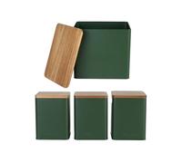 Salter Toronto Bread Bin & 3pc Canister Set - FSC® Certified Acacia Wooden Lids, Powder-Coated Matte Finish, Easy Clean, Tea, Coffee & Sugar Storage Canisters, Large Bread Bin Storage Container, Green