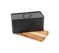 Salter Toronto Bread Bin With Chopping Board Base, Black | Solid Acacia Wood Board, Easy-Lift Lid, Medium Loaf Storage, Rectangular Countertop Bread Box, Wipe Clean Surface