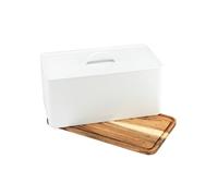 Salter Toronto Bread Bin With Chopping Board Base, White | Solid Acacia Wood Board, Easy Lift Off Lid, Medium Loaf Storage, Wipe Clean Surface, Countertop Bread And Pastry Box