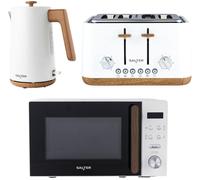Salter COMBO-9196 Toronto Kettle, Toaster, Microwave Set - Kitchen Countertop Appliances, 1.7L Fast Boil Kettle, 4-Slice Wide Slot Toaster, 20 L Digital Microwave, 25.5cm Turntable, White