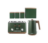 Salter Toronto Countertop Set, 4-Slice Toaster, 1.7L Kettle, Green | 6 Browning Levels, Wide Slots, 3kW Rapid Boil, Removable Limescale Filter, Carbon Steel Bread Bin, Matching Canisters
