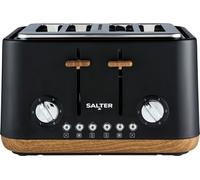 Salter Toronto 4-Slice Toaster - Wide Slots, 6 Browning Levels, Removable Crumb Tray, Defrost, Reheat, Cancel, Self-Centring Function, High-Lift Eject, 1630 W, Wood Effect, Matt Black