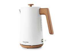Salter Toronto Kettle, 1.7 L, Matt White With Wood Effect Accents | 3000 W Rapid Boil, 360° Cordless Base, Removable Limescale Filter, Auto Shut Off, Boil Dry Sensor, Water Level Window