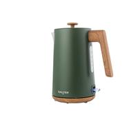 Salter Toronto Kettle 1.7 L, Rapid Boil 3 kW, Matt Green | Cordless 360° Base, Water Window, Removable Limescale Filter, Boil-Dry Sensor, Auto Shut-Off, Wood Effect Accents