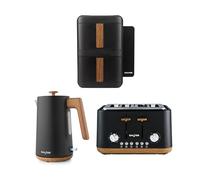 Salter Toronto Kettle, Toaster & Air Fryer - 1.7L Rapid Boil 3kW Kettle, 4-Slice Toaster with 6 Browning Levels, VertiCook Ultra Stackable 9 Litre Air Fryer, Cook on 4 Levels, 2 x 4.5L Baskets, Black