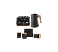 Salter Toronto Kettle Toaster Canister Set 1.7L Fast Boil 4 Slice Black Wood