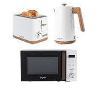Salter Toronto Kettle, Toaster, Microwave Set - Kitchen Countertop Appliances, 1.7L Rapid Boil Kettle, 2-Slice Wide Slot Toaster, 20L Digital Microwave & 25.5cm Turntable, White