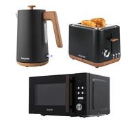 Salter Toronto Kettle, Toaster, Microwave Set - Kitchen Countertop Appliances, 1.7L Rapid Boil Kettle, 2-Slice Wide Slot Toaster, 20L Digital Microwave & 25.5cm Turntable, Black