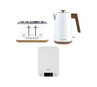 Salter Toronto Kettle, Toaster & Scale Set - 1.7L Electric Water Boiler with Safety Features, 4-Slice Toasting with 7 Browning Levels, Digital/Electronic Food Weighing, Baking, 5 kg Capacity, White