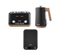 Salter Toronto Kettle, Toaster & Scale Set - 1.7L Electric Water Boiler with Safety Features, 4-Slice Toasting with 7 Browning Levels, Digital/Electronic Food Weighing, Baking, 5 kg Capacity, Black