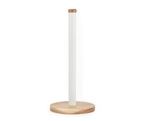 Salter Toronto Kitchen Roll Holder, Freestanding Acacia Wood, White | Fits Standard Kitchen Rolls, Worktop Organiser Stand, Wipe Clean With Damp Cloth, Wood Construction, Rust Resistant
