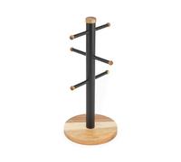Salter Toronto Mug Tree, 6 Mug Holder, Black | Steel Construction, Acacia Wood Accents, 3 Tier Design, Freestanding Countertop Rack, Wipe Clean Surface
