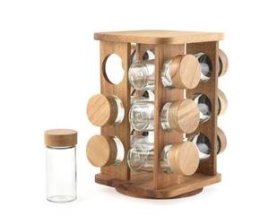 Salter Toronto Rotating Spice Rack - 12 Glass Jars, Acacia Wood, Compact Design