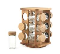 Salter Toronto Rotating Spice Rack - 12 Refillable Glass Jars Including Spice Labels, Screw Top, FSC®-Certified Acacia Wood & Screw Lids, Long Lasting Freshness, Rotating Base, Compact Design