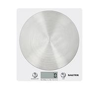 Salter White Disc Digital Kitchen Scale - Electronic Food Scale, Add & Weigh Multiple Ingredients, 5kg Capacity, Aquatronic For Measuring Liquids, Easy Read LCD Display, Includes Battery