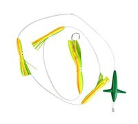 Saltwater Big Game Fishing Teaser Rigged Feather Lure for Tuna Squid Featuring Strong Carbon Steel Hooks and Dynamic Winding Effect (C1)