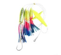 Saltwater Big Game Fishing Teaser Rigged Feather Lure for Tuna Squid Featuring Strong Carbon Steel Hooks and Dynamic Winding Effect (C2)