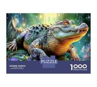 Saltwater Crocodile 1000 Pc Premium Jigsaw Puzzles Senior Enthusiasts Mind Relaxation Concentration Training Thick Cardboard Travel Psychedelic Alligator Jigsaw Puzzle Gift 52x38cm/1000pcs