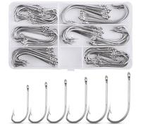Saltwater Fishing Hooks Set, 110Pcs O'shaughnessy Stainless Steel Fishing Hooks Long Shank Forged J Fishing Hooks for Freshwater Saltwater