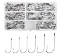 Saltwater Fishing Hooks Stainless Steel O'Shaughnessy Forged Fishing Hook Set Long Shank Hooks Extra Strong for Saltwater Freshwater(120pcs/box)