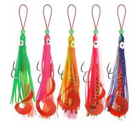 Saltwater Squid Fishing Lure Set, 5&10pcs Luminous Soft Squid Jigging Lures with Double Assist Hook Octopus Squid Skirts for Saltwater Ocean Fishing