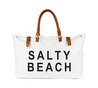 Salty Beach Bag with Leather Handle, Extra Large Beach Bag for Women Waterproof Sandproof,Salty Beach