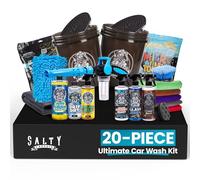 Salty Captain Mega 20-Piece DIY Car Cleaning Kit - All-in-One Car Detailing Kit with 2x Buckets, Towels, Brushes & 6x Cleaning Fluids - Captain’s Musket Foam Gun for Garden Hose - Premium Quality