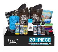 Salty Captain Mega 20-Piece DIY Car Cleaning Kit - All-in-One Car Detailing Kit with 2x Buckets, Towels, Brushes & 6x Cleaning Fluids - Foam Blaster compatible with Garden Hose - Premium Quality