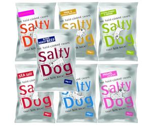 Salty Dog Variety Multipack Crisps Box 28 x 40g | Handcooked Crisps in 7 Flavours Cheddar & Onion, Sea Salt, Salt & Vinegar, Sweet Chilli, Prawn Cocktail, Ham & Mustard, Roast Beef