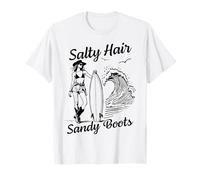 Salty Hair Sandy Boots Surfer Girl Beach Ocean Wave Surfing T-Shirt