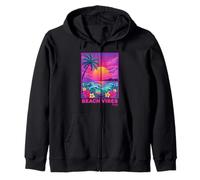 Salty Living Vaporwave Beach Sunset Summer Zip Hoodie