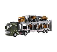 Saluaqui 7 in 1 Transport Truck Toy Set with Alloy Pull Back Function - 12.6in Red Carrier Model with 6 Small Engineering Vehicles for Construction Play (Green, with Classic Engineering Car)